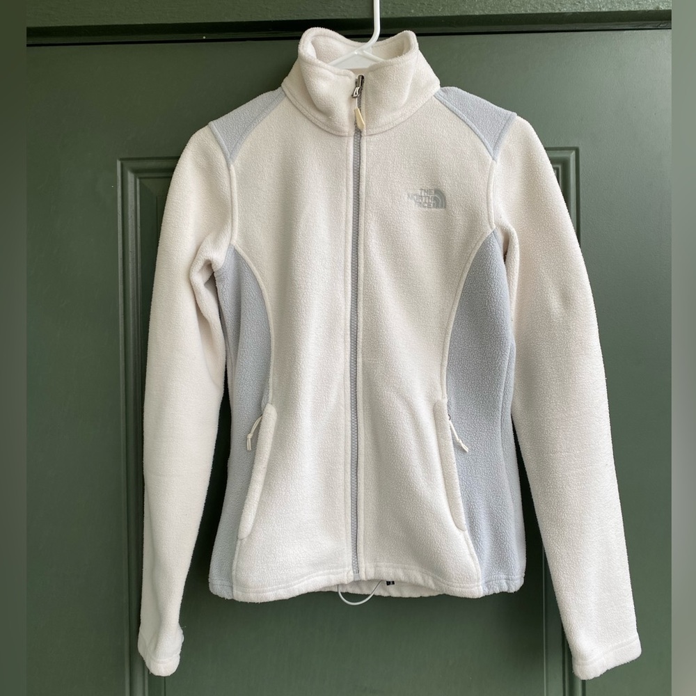 The North Face Fleece Full Zip Drawstring Jacket Ivory/Gray Size XS